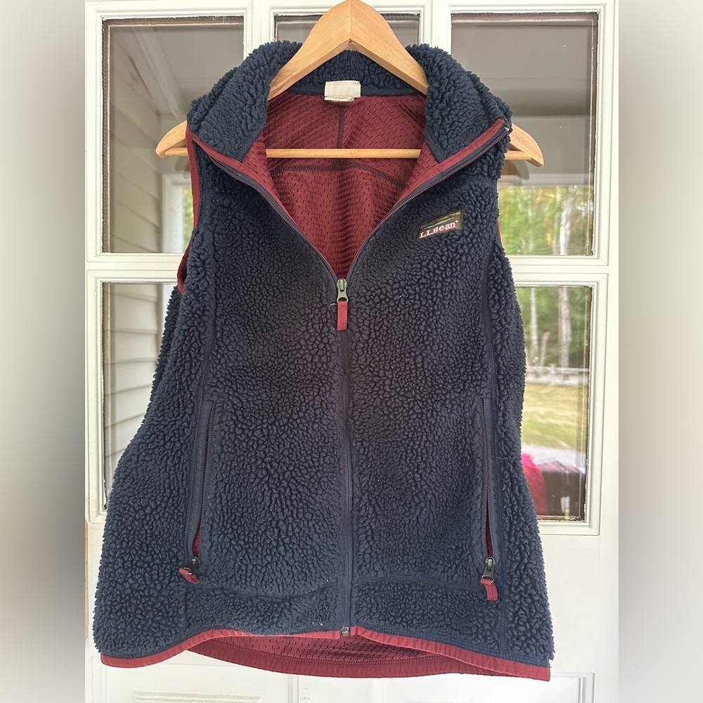 L.L. Bean Deep Blue Sherpa Jacket with Burgundy Highlights